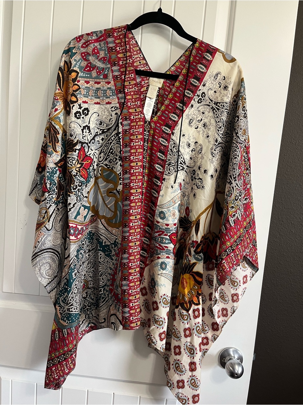 Chico's Kimono Poncho Top Paisleys Sz Small Medium Boho Festival Modal Oversized